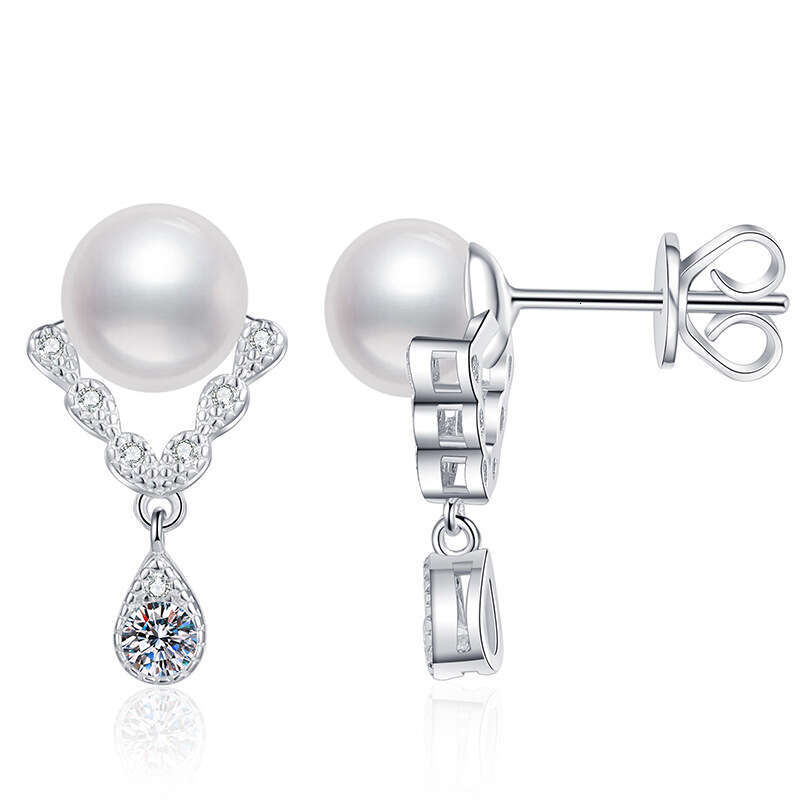 Moissanite S Sterling Sier Natural Freshwater Pearl V-Shaped Elegant High-End Earrings for Women 68f