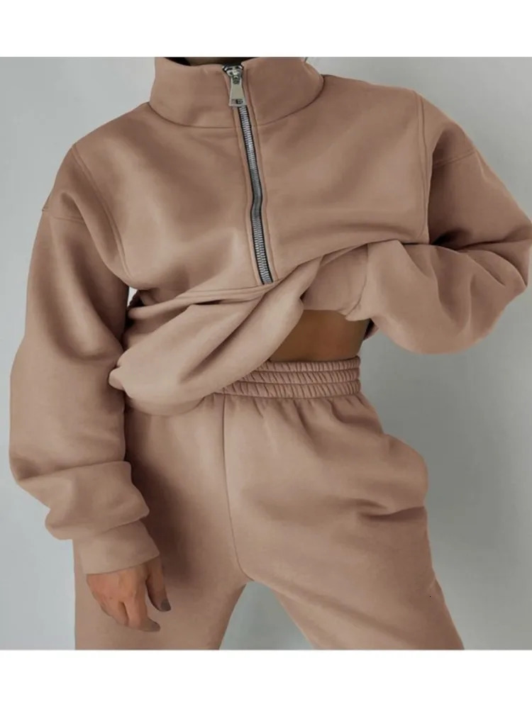 Fashion Street Casual Sports Sweatshirt And Trousers Two-piece Set Autumn Winter Solid Womens Holiday Pants Suit 250714