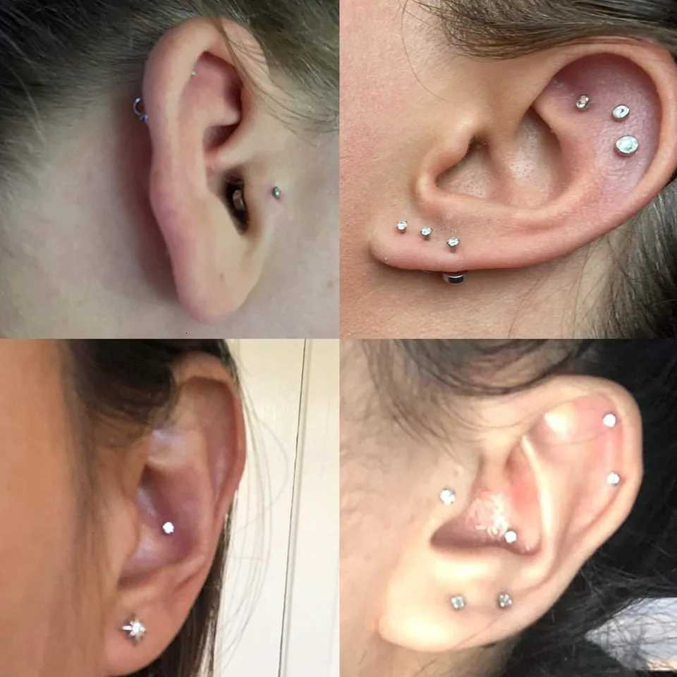 1 Pair Stainless Steel Tragus Stud Earrings for Women Men Round Cubic Zirconia Flat Back Screw Back Ear Piercing 2-8MM Jewelry XJ250718