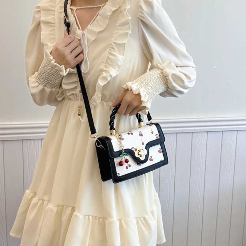 Fashion Cherry Print Top-Handle Bag Ladies Sweet Crossbody Bag Luxury Brand Small Square Bag 2024 Women High Quality Sling Purse Y250719