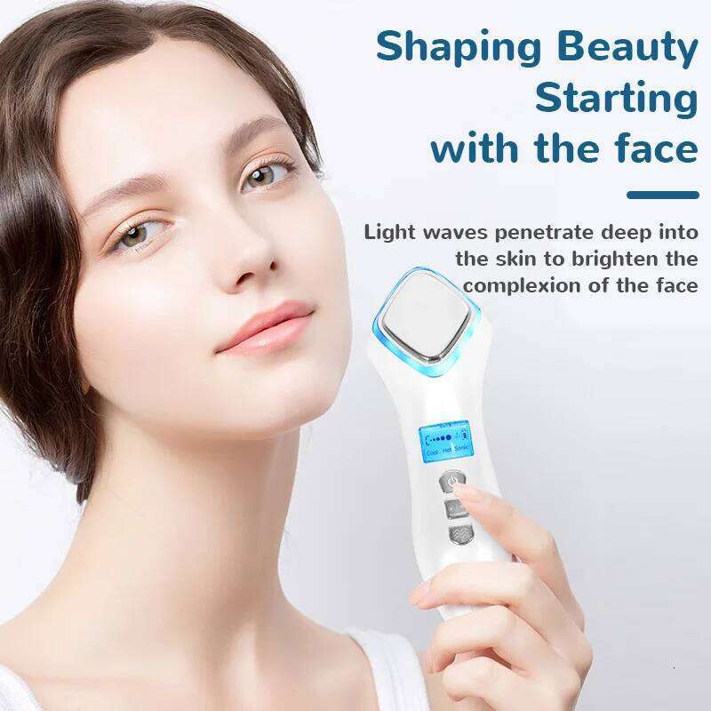 Red Blue Light Vibration Facial Massager Beauty Lifting Device Tighten Wrinkle Removal Hot Cool Face Skin Care