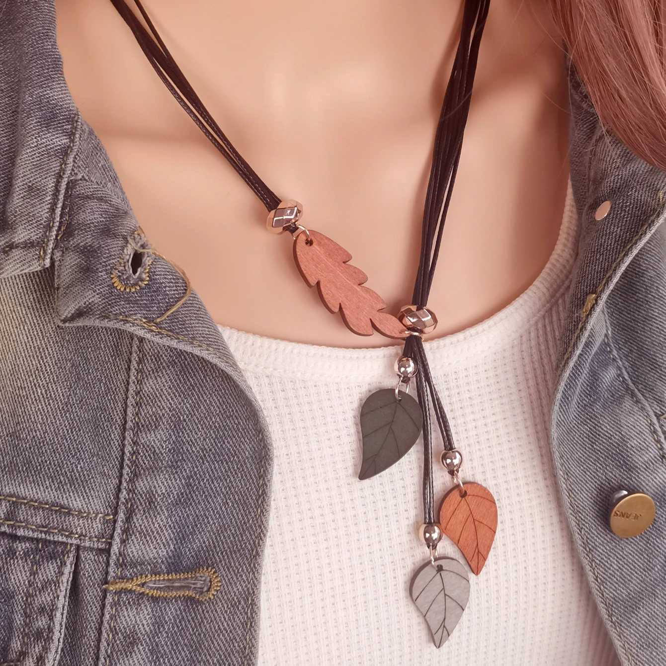 Bohian Ethnic Wood af Pendants Necklace Vintage Handmade Retro Statement Necklaces for Women Daily Wear Fashion Jewelry W250718
