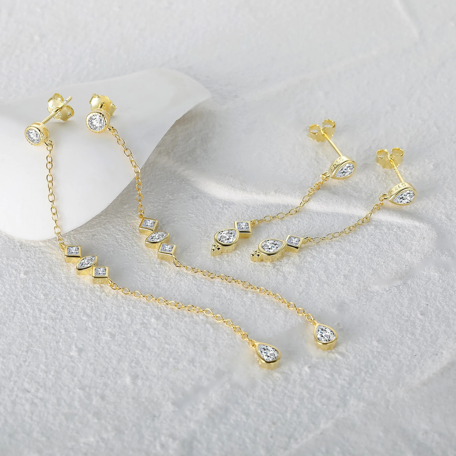 Aide 925 Sterling Silver Long Chain Tassel Drop Earrings for Women Shining Starry Waterdrop Zircon Dangle Earring Wedding Jewel 250715