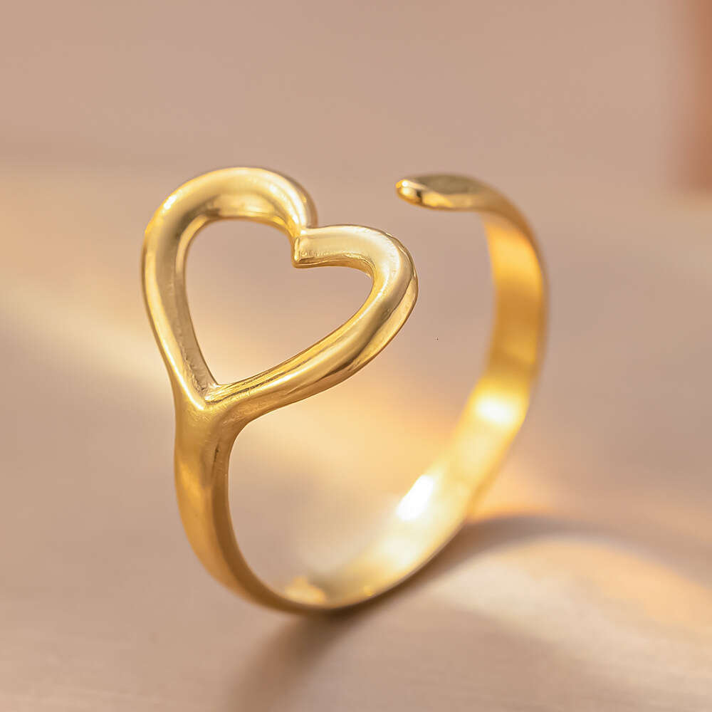 Trendy Irregular Geometric Stainless for Men and Women, Personalized Couple Heart Open Adjustable Titanium Steel Ring