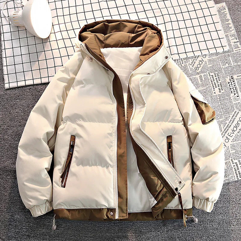 Fashion Men Casual Solid Color Hooded Parkas Male Black Khaki Warm Male Coat Padded Jacket Men Winter Parkas Thick Jacket Coats 250716