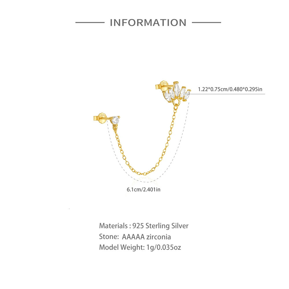 CANNER 1PC 925 Sterling Silver Crown Chain Tassel Zircon Drop Earrings For Women 18K Gold Minimalism Earrings Fine Jewelry Gift 250715