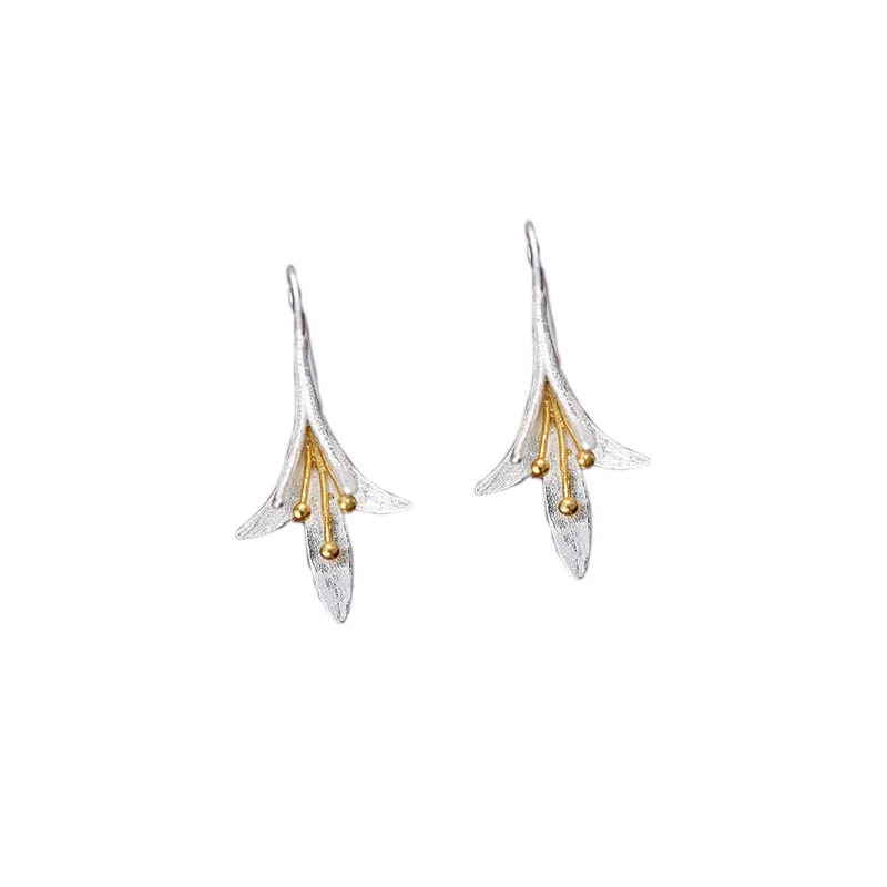 925 sterling silver Long Flower Earrings For Women Elegant Lady Prevent Allergy n Fashion Jewelry 250715