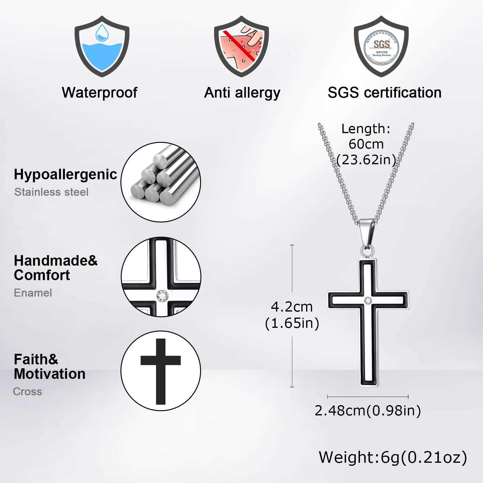 50pcs Stainless Steel Cross Pendants Necklaces Zircon Center Inlayed Christ Cross Collar for Men Wen Faith Jewelry W250718