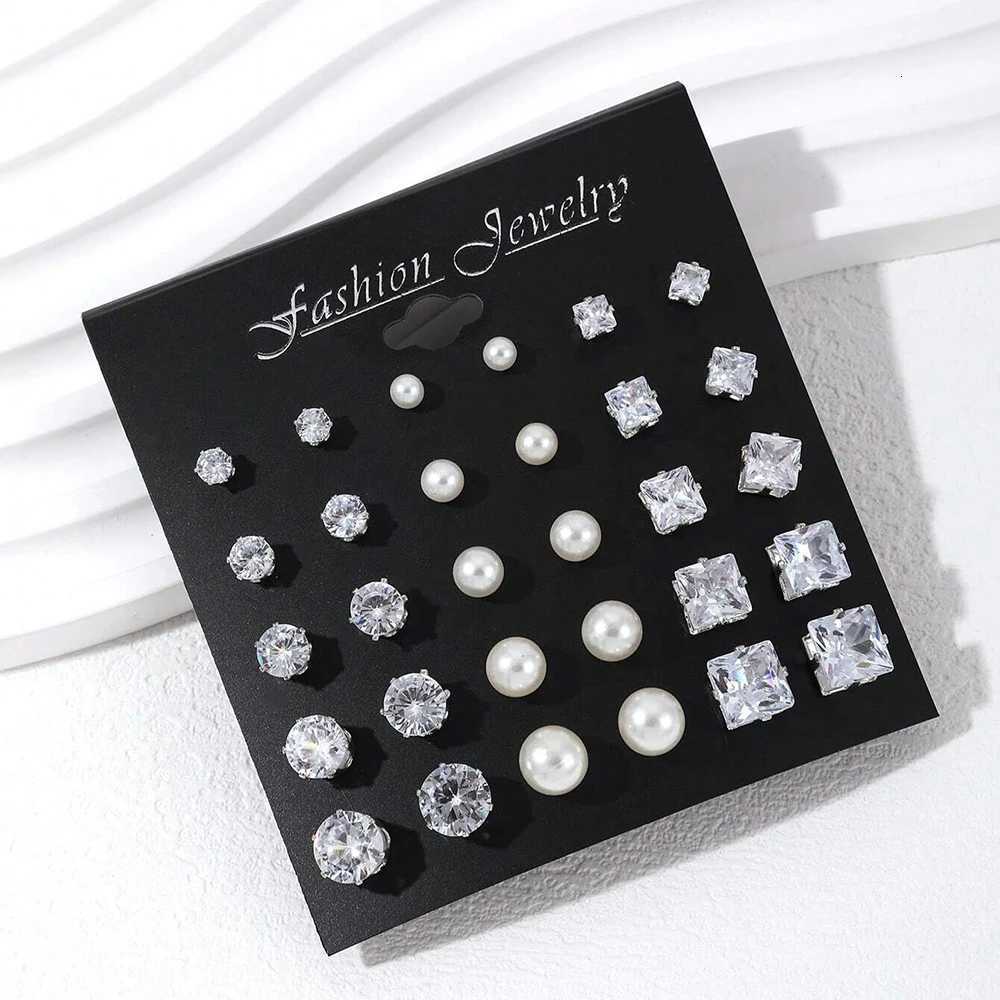 Maximum 12 Pairs Shiny Zircon Stud Earrings Set for Women Men Daily Versatile Chic Silver Color Crystal Ear Jewelry Accessories XJ250718