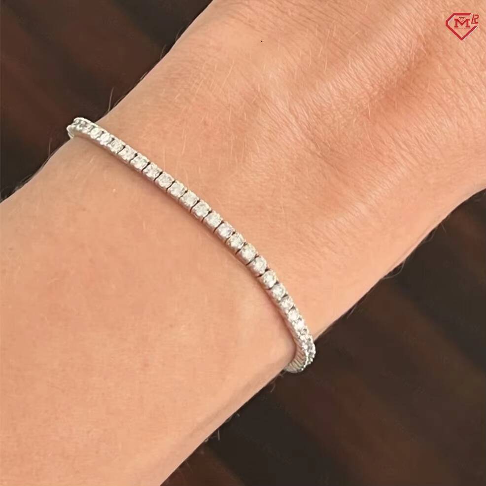 3mm Elegant Tennis Bracelet 925 Sterling Silver White Gold Plated Iced Out Women VVS Moissanite Tennis Bracelet