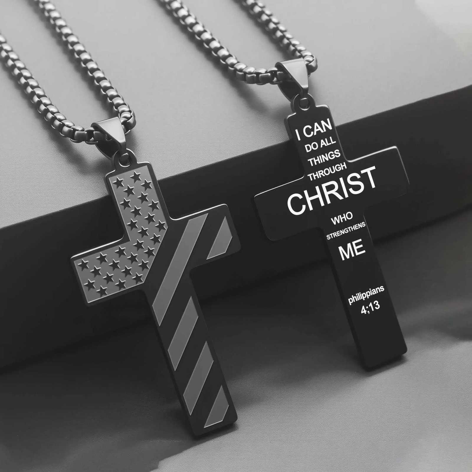 Collier Hme Ma Stainless Steel Necklace USA Flag Cross Necklaces for Men Collar Hbre Bib Verse Necklace Mens Jewelry W250718