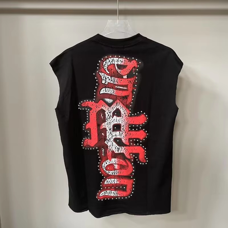 25SS Oversized Sleeveless T Shirts Black Cotton Vest Hot Print Tops TShirts