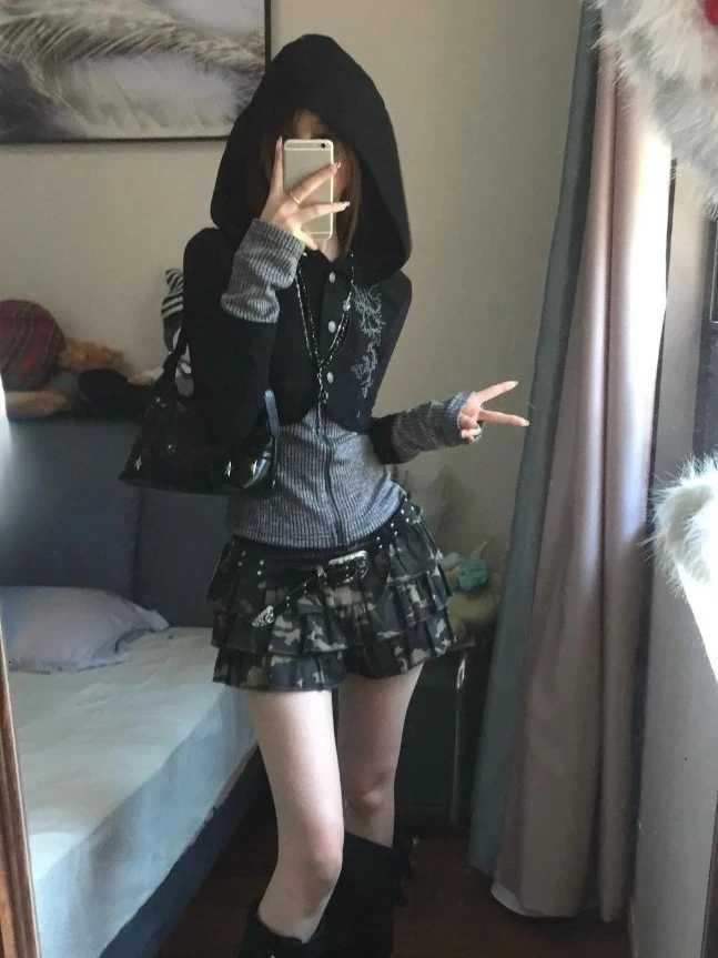 Vintage Sweatshirts 2024 Womens Clothes White Print Tunic Hooded Y2k Coat Streetwear Fashion Casual Hoodies Tops Ropa Mujer Z250719