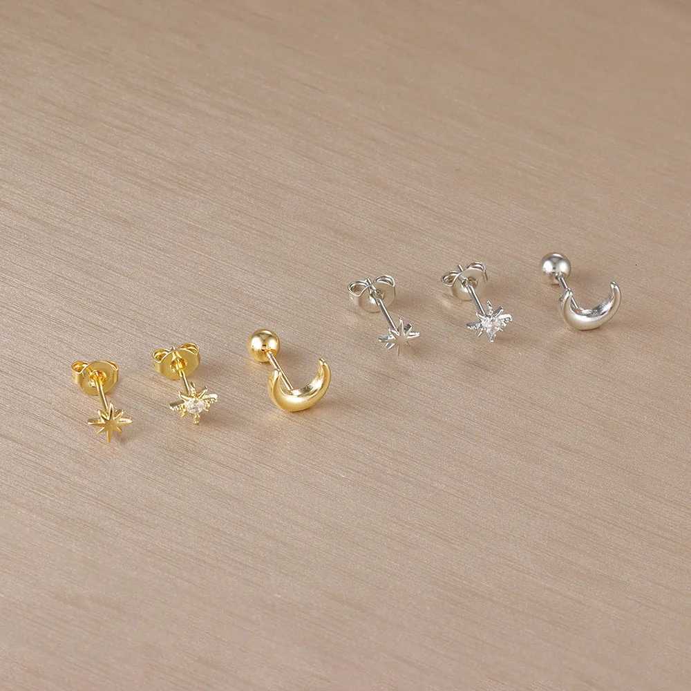 3-Piece Stainless Steel Star Moon Ear Stud Earrings Set for Women Daily Wear Cartilage Piercing Earring Punk Unisex Rock Jewelry XJ250718