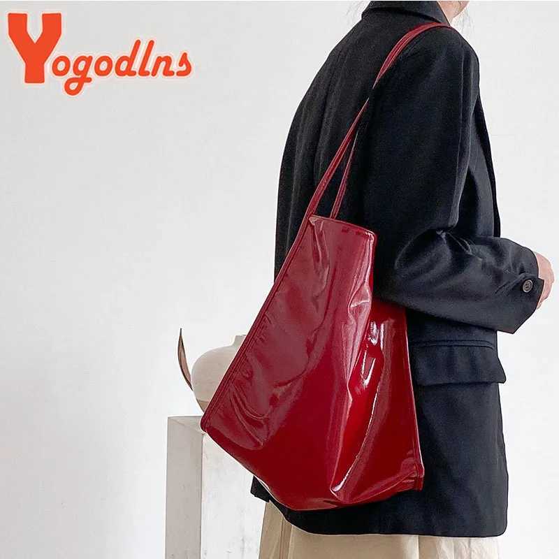 Yogodlns Luxury Patent Leather Tote Bag Fem Large Capacity Shoulder Bag Advanced Lady Top-handle Bag Shopping Bag Underarm Bag Y250730