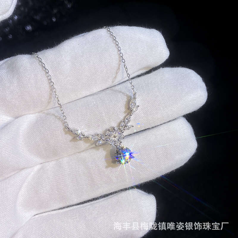 S Pure Sier Moissanite for Women, Floral Wheat Spike Collarbone Chain, Light Versatile Design, High-end Necklace Gift e57