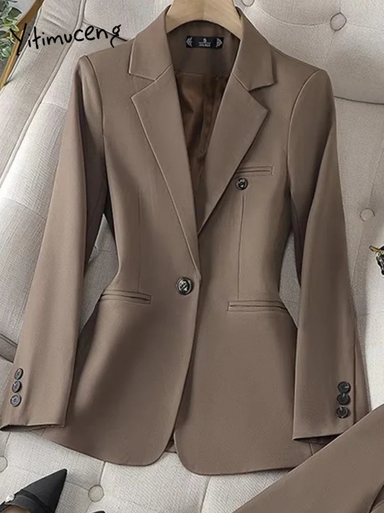 Casual Blue Blazer Suits Women Office Wear Long Sleeve Single Button Jacket 2 Pieces Set Chic Fashion Pant Suits Elegant Ladies 250715