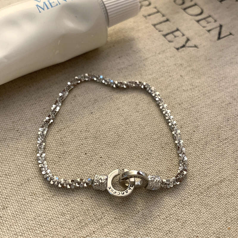 Korean Style Niche Geometric Double Ring Bracelet for Women, Starry Sky Lock Bracelet, Light Fashion, Exquisite Versatile High-end Feel