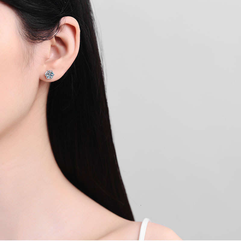 S Pure Sier Six-Prong Rose Petal Single Dia Moissanite Earrings for Women 9ea