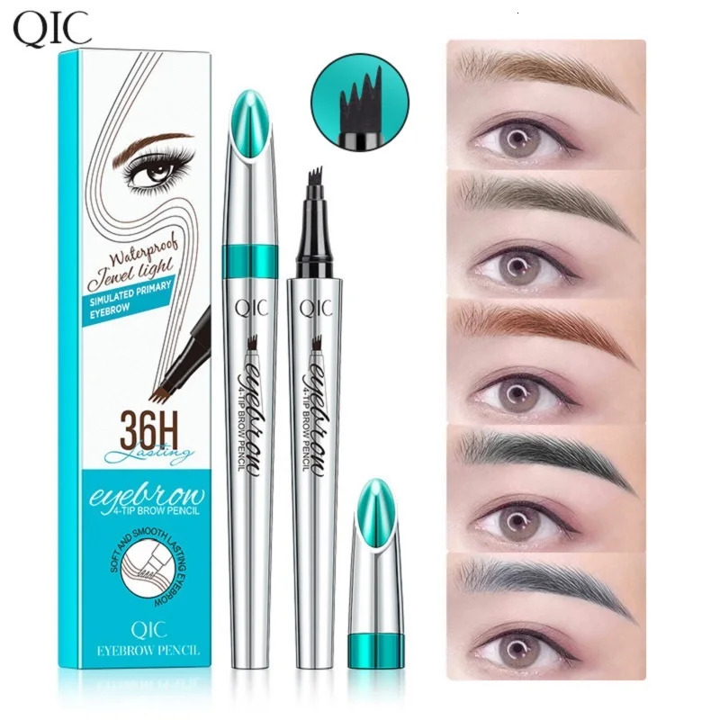 QIC Four-Claw Sketch Eyebrow Pencil Black Brown Gray Liquid Eye Brow Pencil Waterproof Long Lasting 3d Microblading Eyebrow Pen 250712