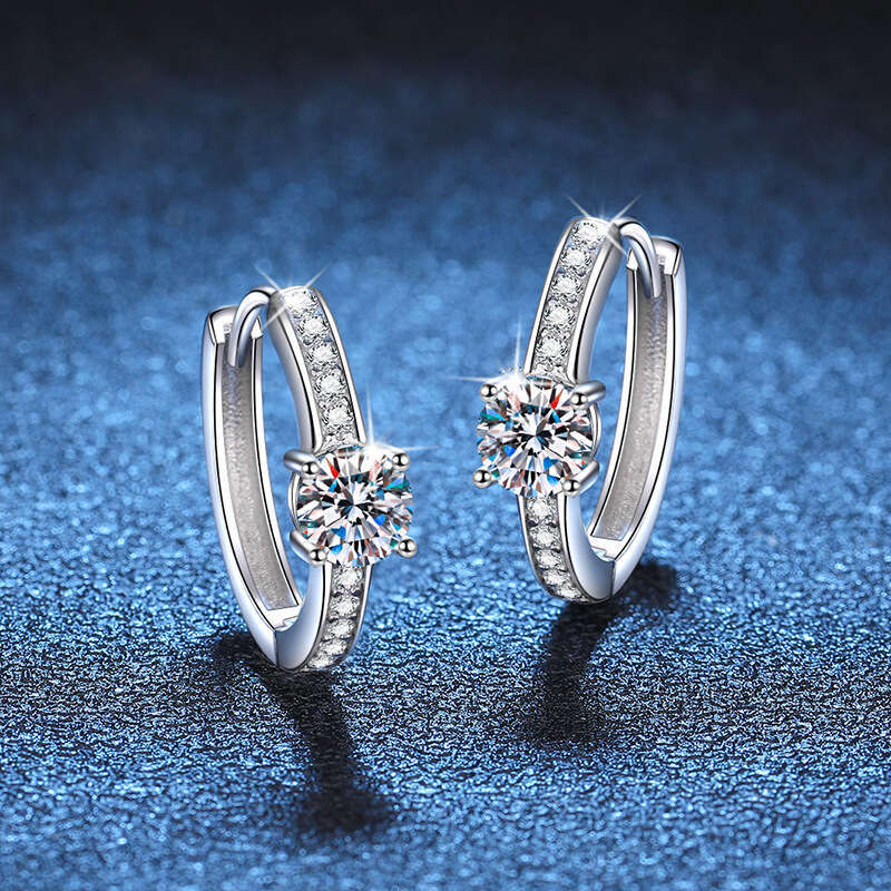 S Pure Sier French Style 50 Points High-end One Carat D Color Moissanite Stud Earrings e4b