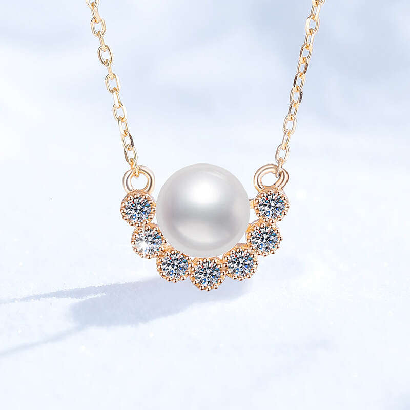 Moissanite Natural Freshwater Pearl Pendant s Sterling Sier Necklace Smile Angel Clavicle Chain e75