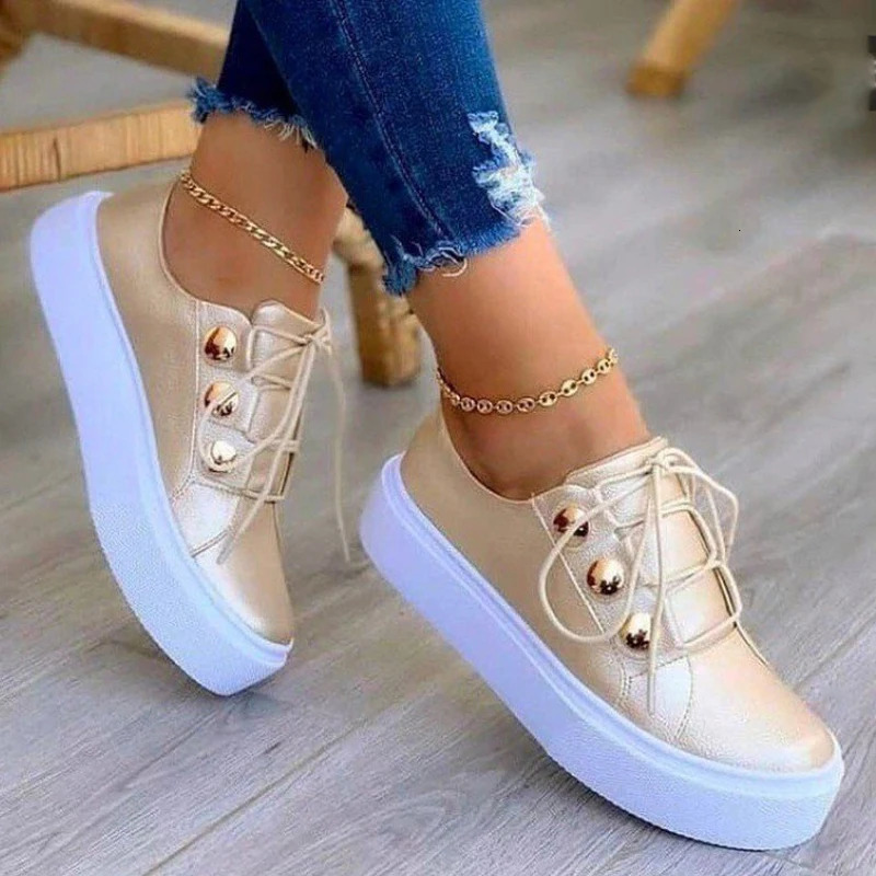 Summer White Women Shoes Fashion Round Toe Platform Shoes Plus Size Casual Sneakers Lace Up Flats Women Slip On Tennis Shoes 250717