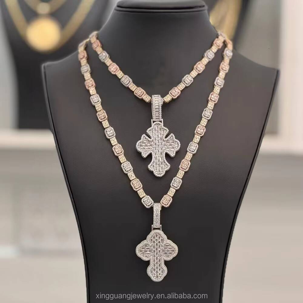 Matching Popular Cross Pendant Pass Diamond test baguette Moissanite Solid Silver Pendant Custom Prayer Pendants Jewelry