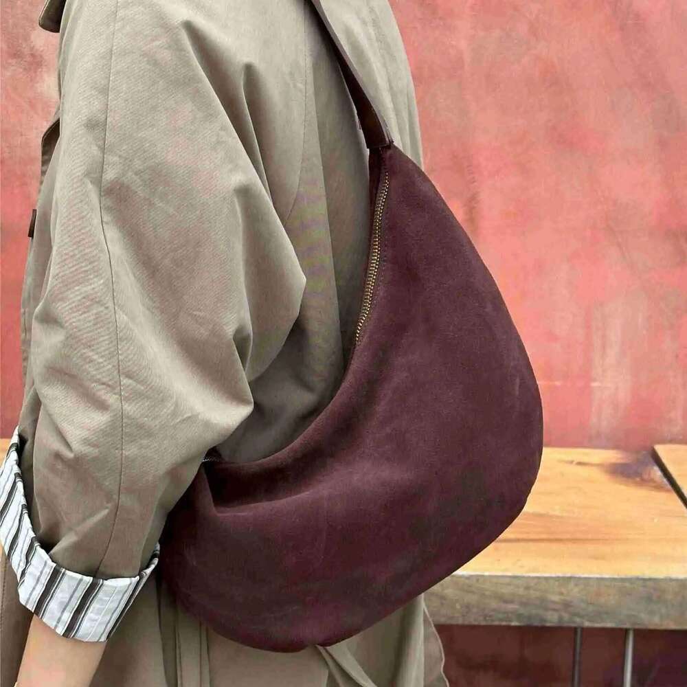 Designer Bag New Autumn Winter Frosted Cowhide Hobo Tote Adjustable Handle Camel Coffee Color Genuine Suede Leather Women Armpit Shoulder Bag