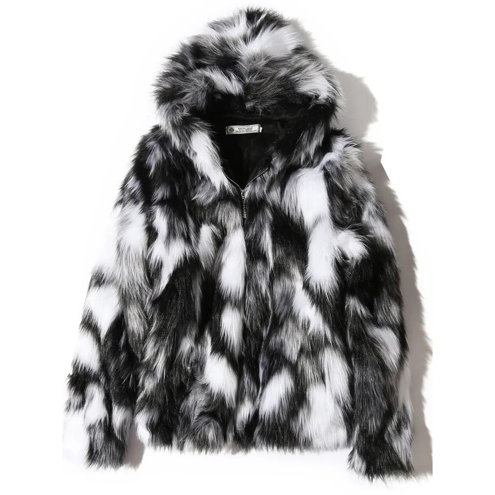 Winter Warm Plus Fleece Faux Fur Fox Fur Casual Mens Hooded Jacket Thick Boutique Fashionable Male Slim Coats Size S-5XL 250715