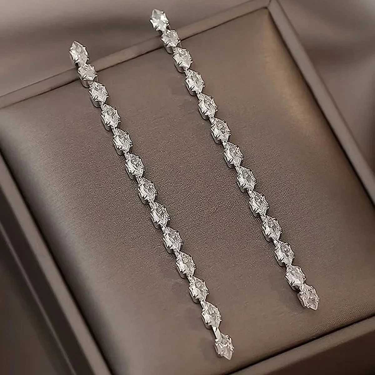 100 Simple Geometric Zircon Crystal Earrings for Women Gold Silver Color Long Tassel Dangle Earrings Party Weddings Jewelry XJ250718