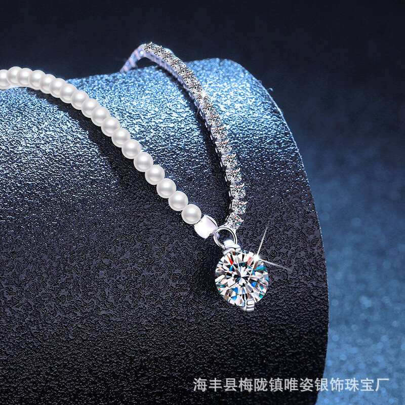 Necklace s Sterling Sier Korean Version Light Niche Claw Shijia Pearl Moissanite Clavicle Chain 9d5
