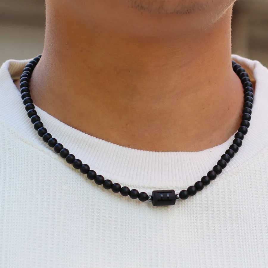 Unique Black Stone 12 Constellations Necklace For Men 19 Inches Stainless Steel Buckle Short Collar Casual Accessories Him W250718