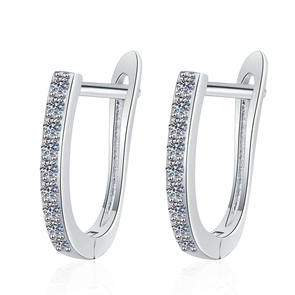 S Sier Moissanite Single Row Full Dia U-shaped Hoop Ear Clip Niche Earrings 2a5
