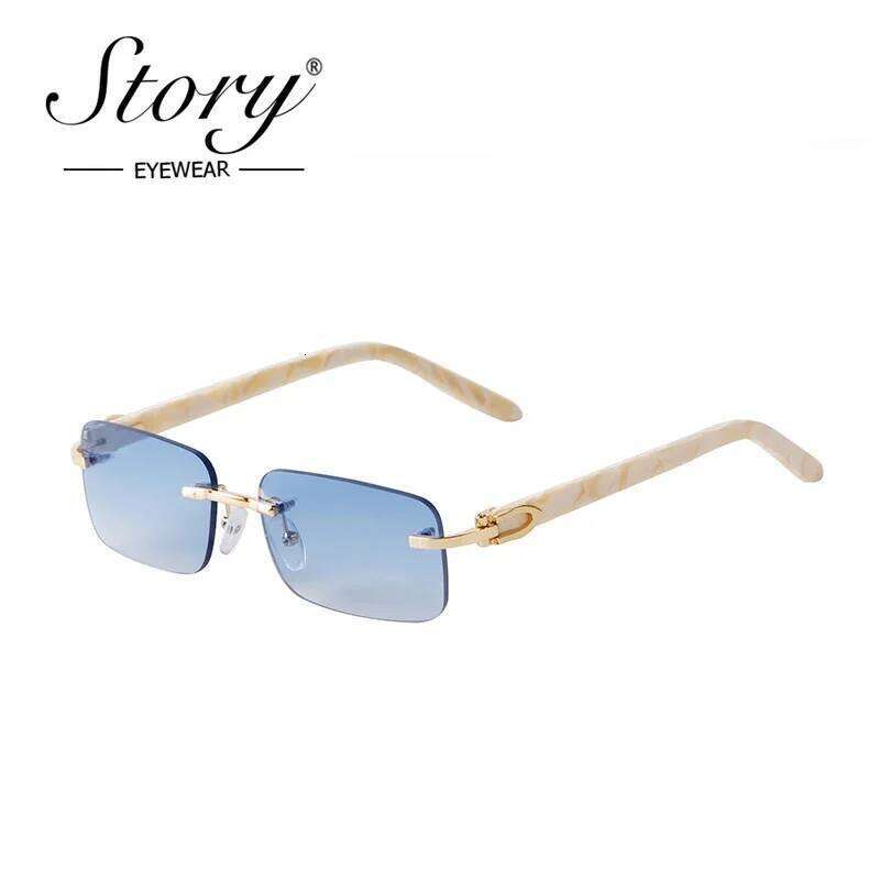 STORY 2022 Retro Frameless Marbling Frame Acetate Sunglasses Men Women Fashion Green Lenses Rimless Rectangle Sun Glasses S520C