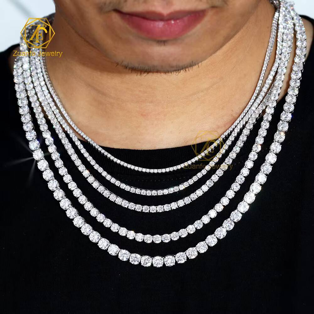 In Stock 925 Silver Moissanite Cluster Tennis Chain 2mm-6.5mm Diamond with Gold Plating Elegant Moissanite Necklaces