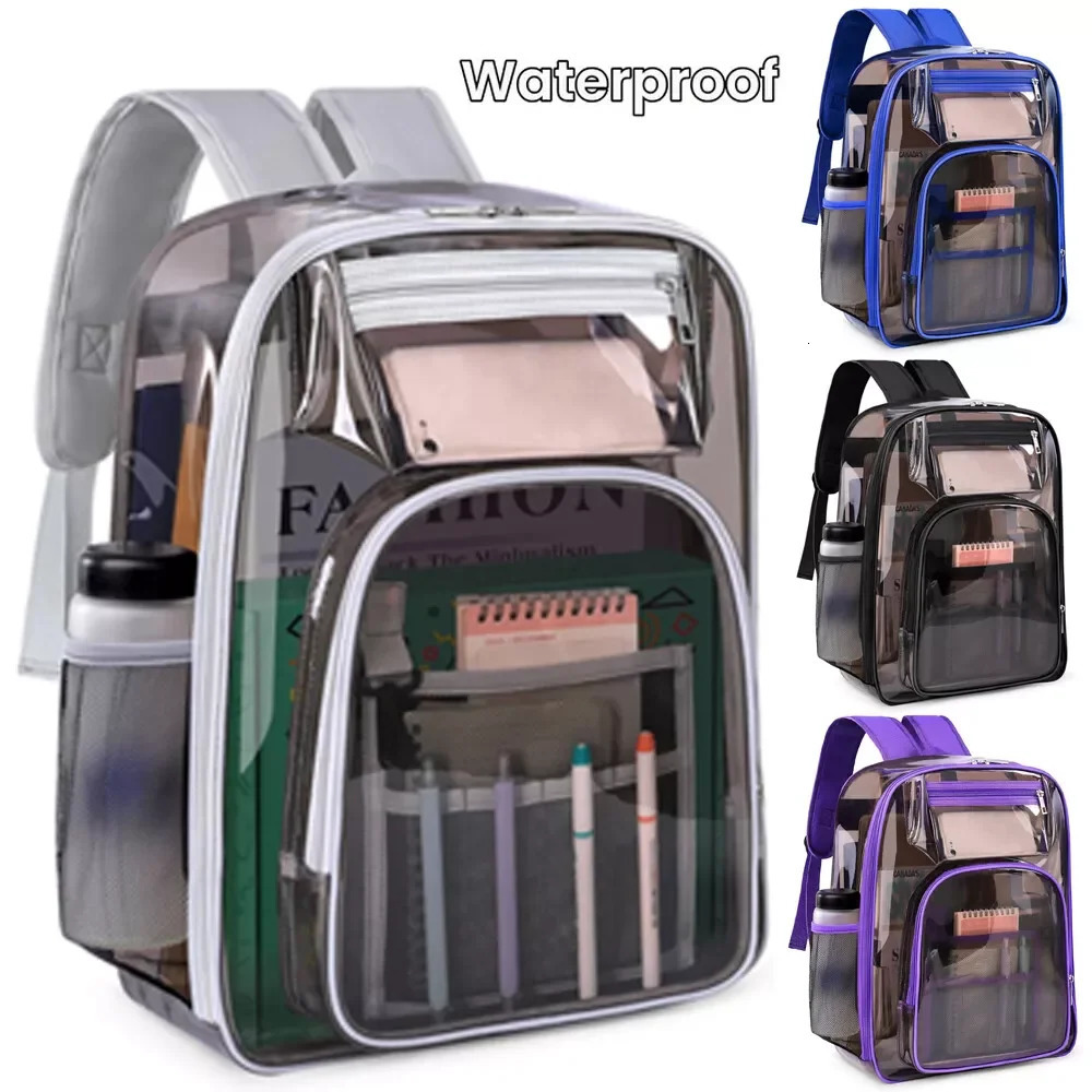 Large Heavy Duty Clear Backpack Transparent PVC School Stadium Tracel Multifunctional Waterproof Knapsack 250714