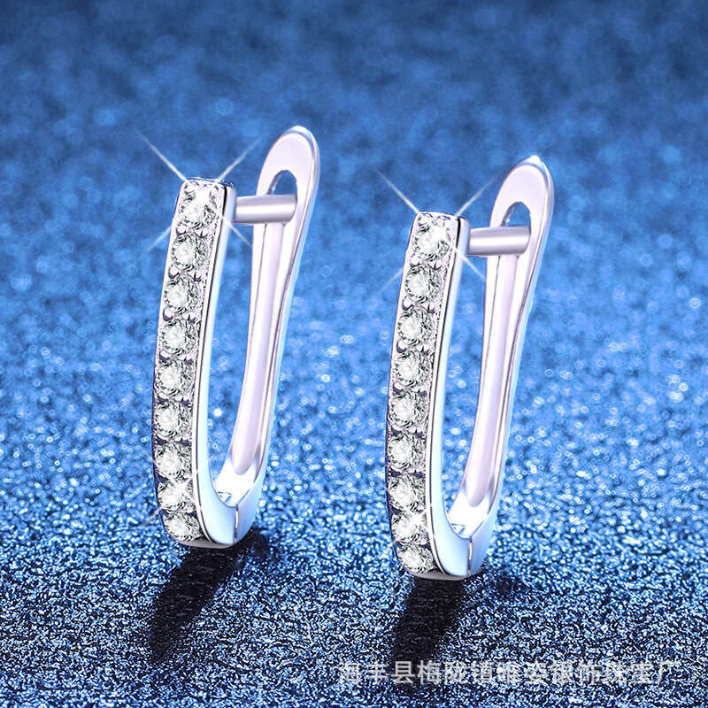 S Sier Moissanite Single Row Full Dia U-shaped Hoop Ear Clip Niche Earrings 2a5