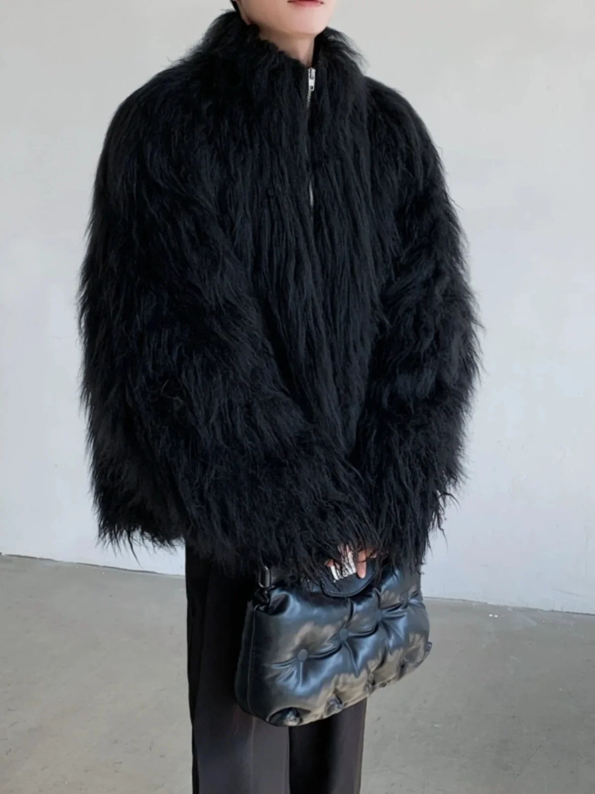 Mens Winter High-end Stand Collar Long Sleeve Thickened Cotton Jacket Handsome Trendy Environmentally Friendly Fur Clothes 250715