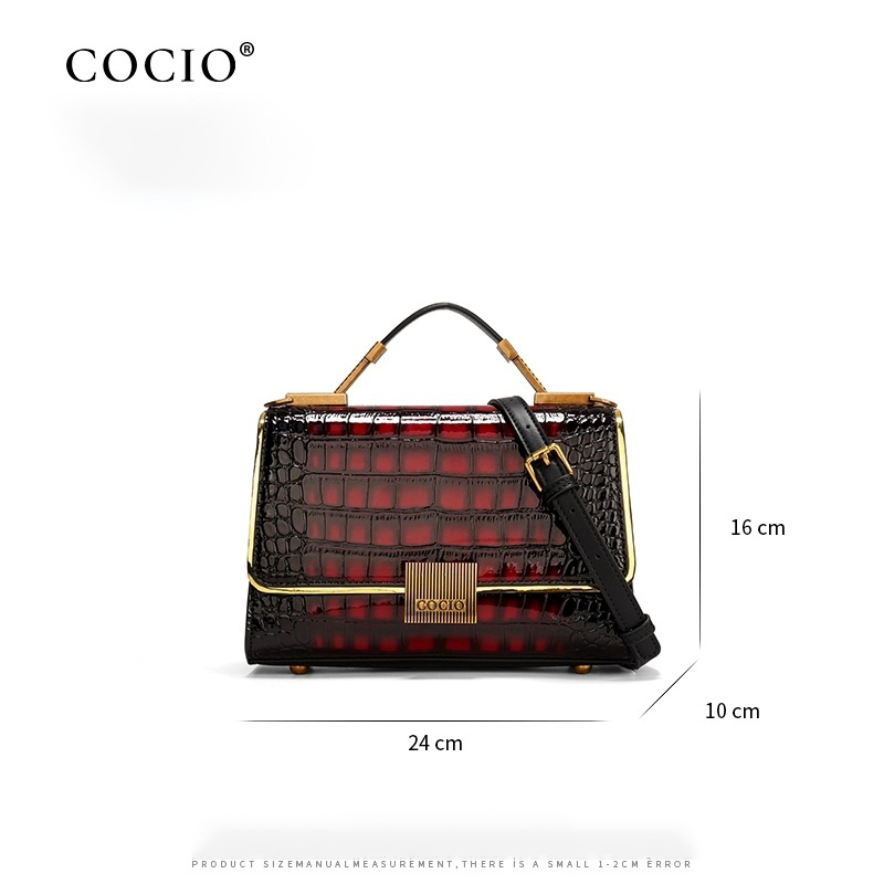 Lanjia COCIO Designer Shoulder Bags Crocodile Pattern Handbag Womens High End Vintage Genuine Leather Fashion Single Crossbody Bag D A