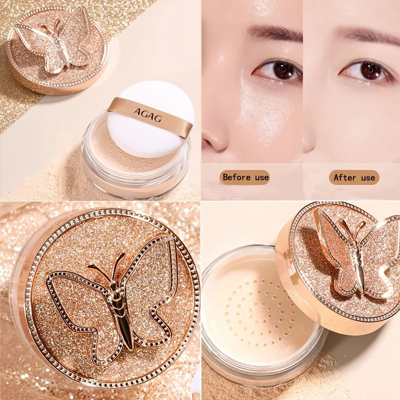 Butterfly-Themed Loose Powder for Women Face Foundation Powder Waterproof Sweatproof Concealer Oil-Control Beauty Makeup 250716