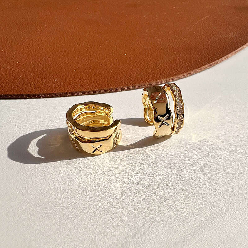 EH1228 Dia Zircon Double Layer Non-Pierced Ear Cuff for Women, Light Niche Design Sense Elegant Earrings