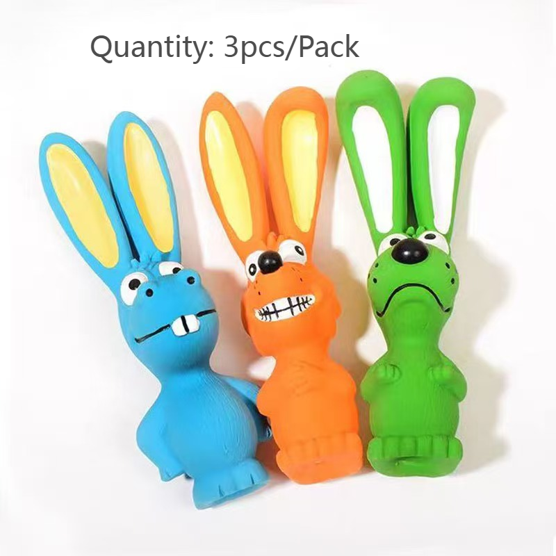 Rabbit Squeaky Pet Latex Toys Animal Natural Screaming Sound Chew Pet Rubber Vocal For Small Medium Dogs Bite Resistant Interactive 3pcs/Pack