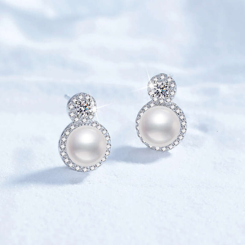 S Pure Sier for Women 20 Points Moissanite Princess Diana Style Round Freshwater Pearl Earrings Women's Jewelry 52c