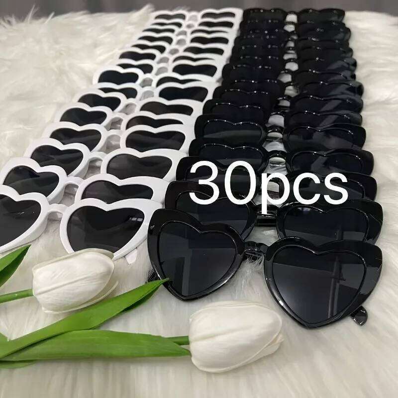 Black Glasses + 15 White Heart-Shaped Glasses, Bridal Groom Bridesmaid Supplies for Wedding Party