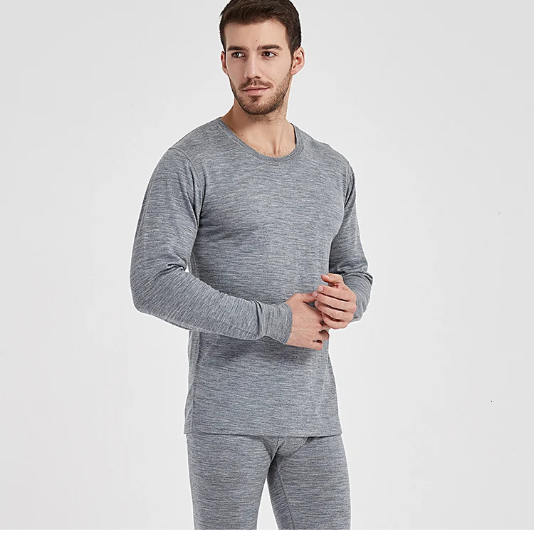 Men 100% Merino Wool Winter 250gsm thickness Thermal Warm Underwear set Breathable Tops Pants Set 250715