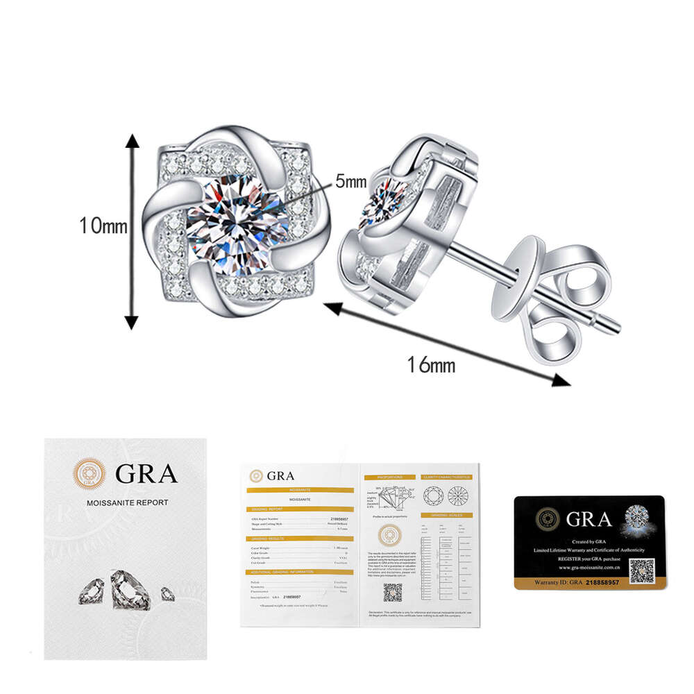 S Pure Sier Rotating Windmill Lucky Clover 1 Carat Moissanite Stud Earrings for Women 135