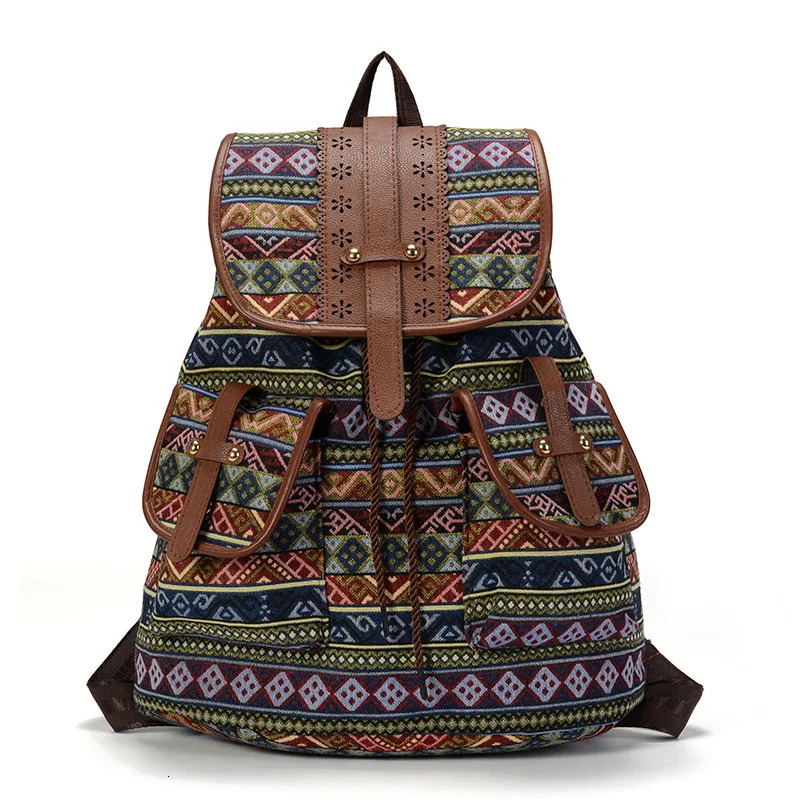 Women Foral Printing Backpack National Printed Canvas School Bags For Teenagers Large Shoulder Bag Weekend Travel Rucksack 250717