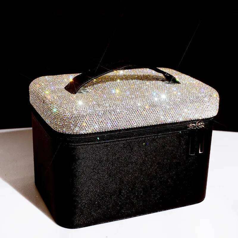 23X16x17cm Lady Big Capacity Making Up Container With Mirror Sparkle Rhinestone For Girls Birthday Gift