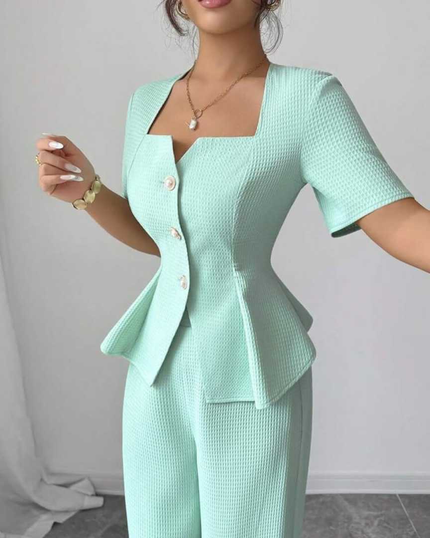 Slim Fit Mint Green Women Pants Suits Customized Summer Short Sleeve Ladies Prom Evening Guest Wear Birthday Party Outfits 2 Pieces